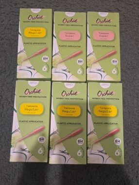🧁Orchid Tampons Plastic Applicator - Regular & Super - Green & Yellow Packaging